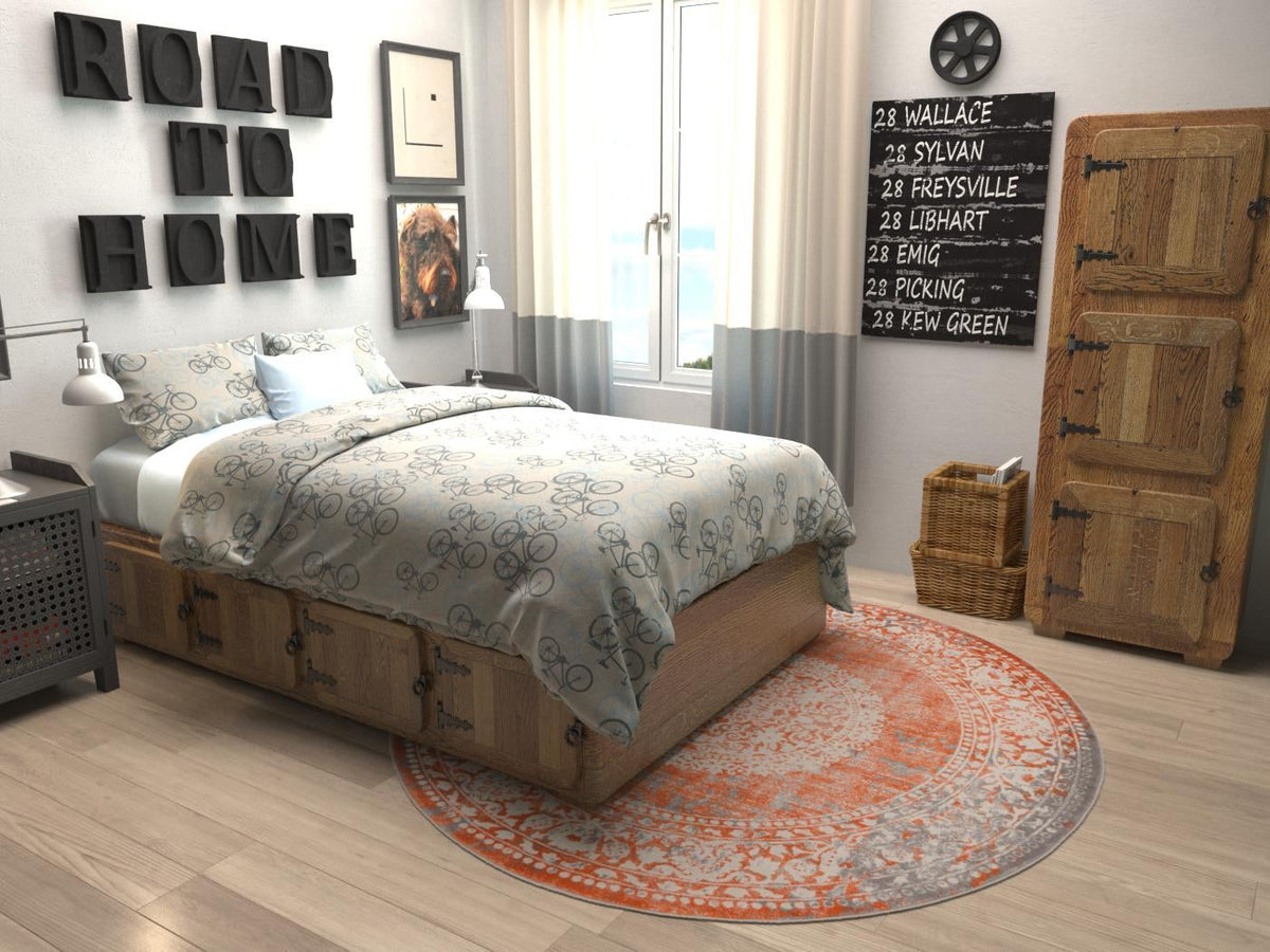 Rustic Charm Revival Collection Area Rug -  Meadowland Round Terracotta  lifestyle 56