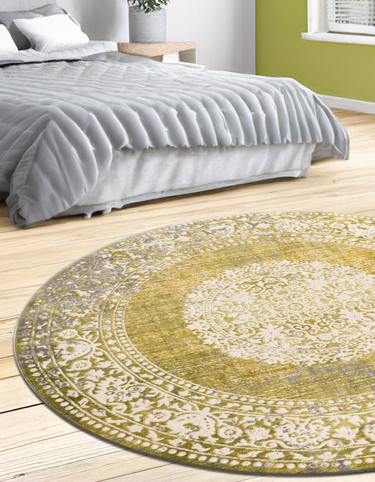Rustic Charm Revival Collection Area Rug -  Meadowland Round Light Green  lifestyle 72