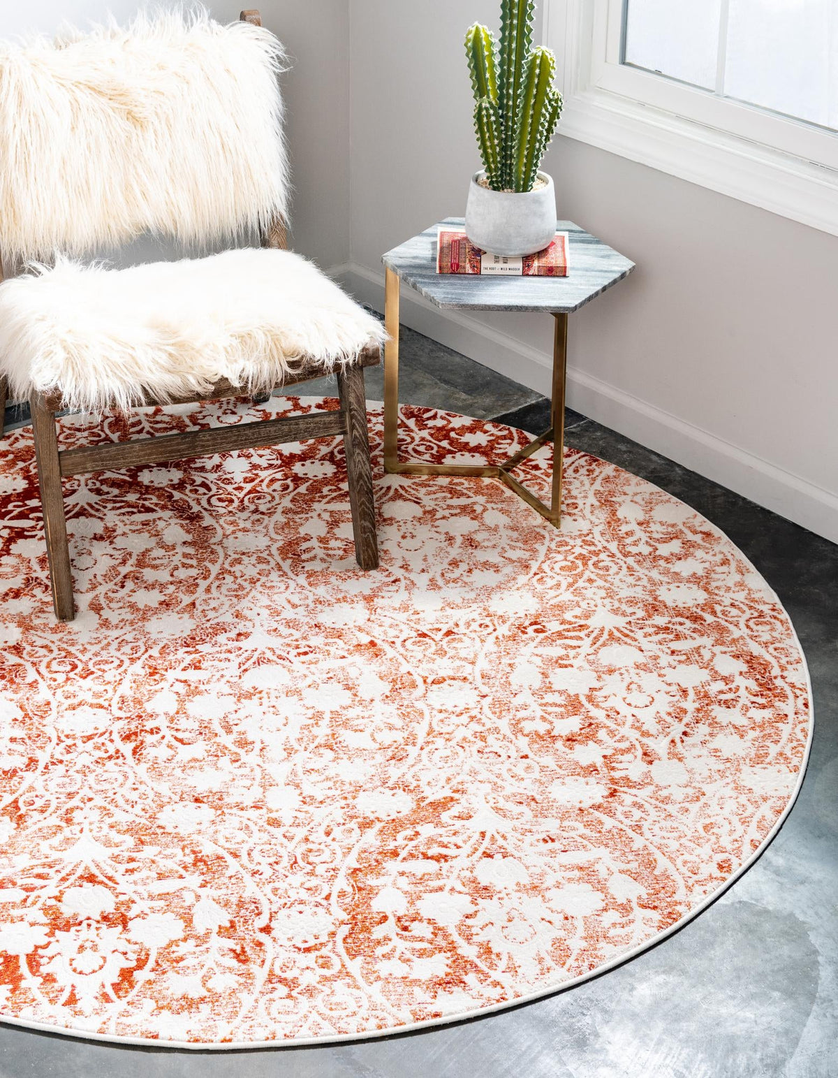 Rustic Charm Revival Collection Area Rug -  Barnwood Round Terracotta  lifestyle 31