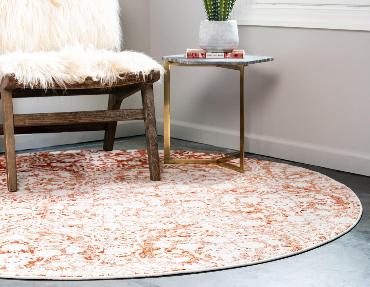 Rustic Charm Revival Collection Area Rug -  Barnwood Round Terracotta  lifestyle 37
