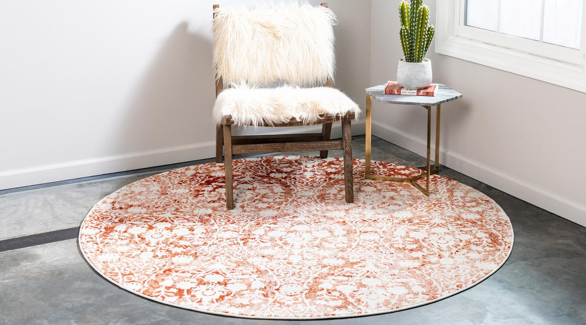 Rustic Charm Revival Collection Area Rug -  Barnwood Round Terracotta  lifestyle 39