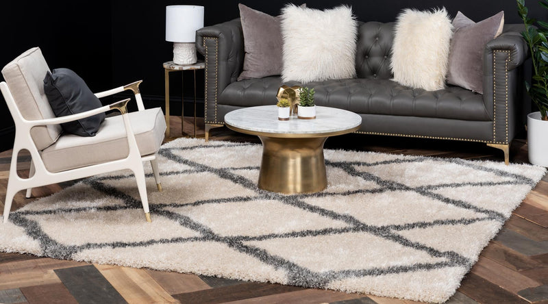 Opulent Lattice Plush Collection Area Rug - Versailles Square Beige  lifestyle 48