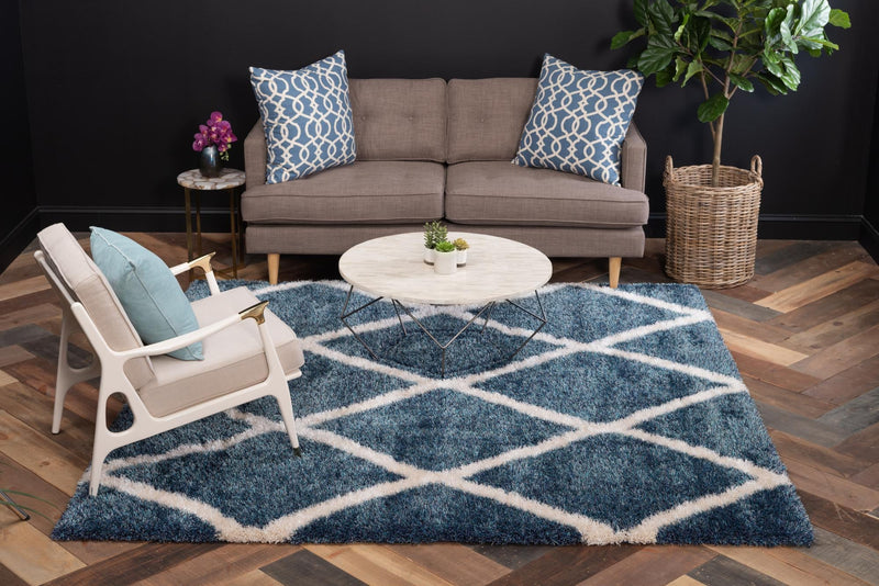 Opulent Lattice Plush Collection Area Rug - Versailles Square Navy Blue  lifestyle 60