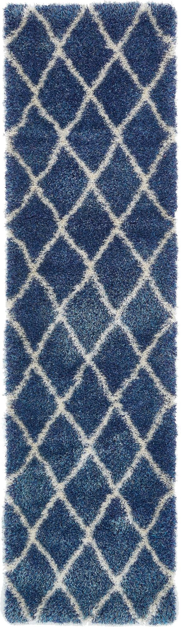 Opulent Lattice Plush Collection Area Rug - Versailles Runner Navy Blue  lifestyle 36