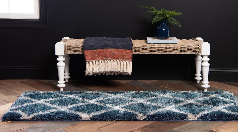 Opulent Lattice Plush Collection Area Rug - Versailles Runner Navy Blue  lifestyle 61