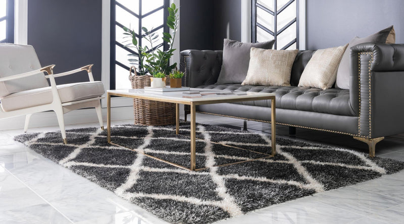Opulent Lattice Plush Collection Area Rug - Versailles Rectangle Black  lifestyle 9