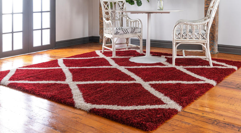 Opulent Lattice Plush Collection Area Rug - Versailles Square Burgundy  lifestyle 53
