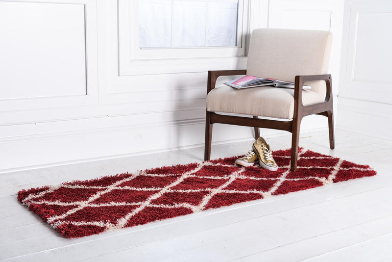Opulent Lattice Plush Collection Area Rug - Versailles Runner Burgundy  lifestyle 54