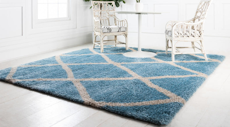 Opulent Lattice Plush Collection Area Rug - Versailles Square Light Blue  lifestyle 55