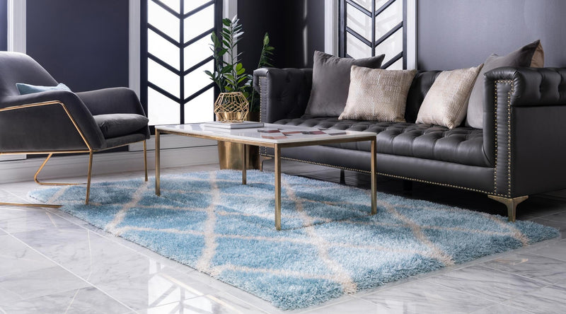 Opulent Lattice Plush Collection Area Rug - Versailles Rectangle Light Blue  lifestyle 7