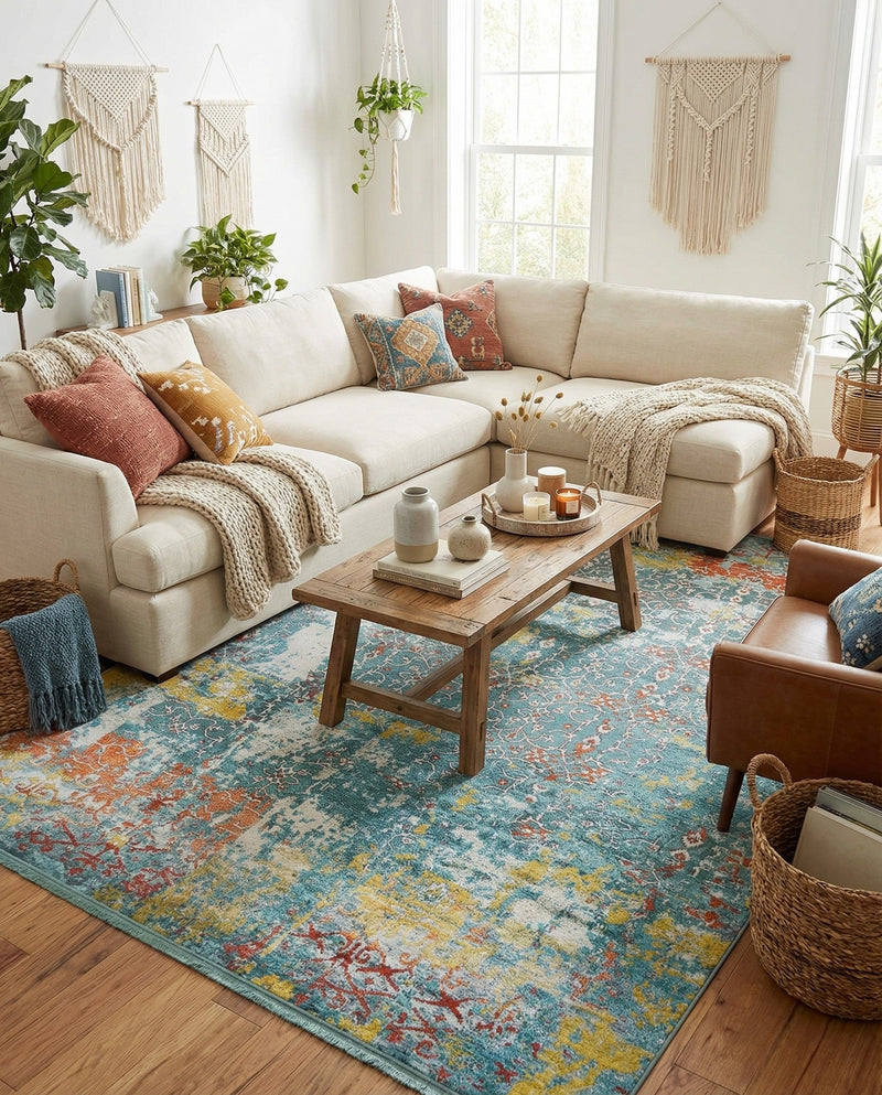 Caribbean Breeze Collection Area Rug -  Quantic Rectangle Blue  lifestyle 10