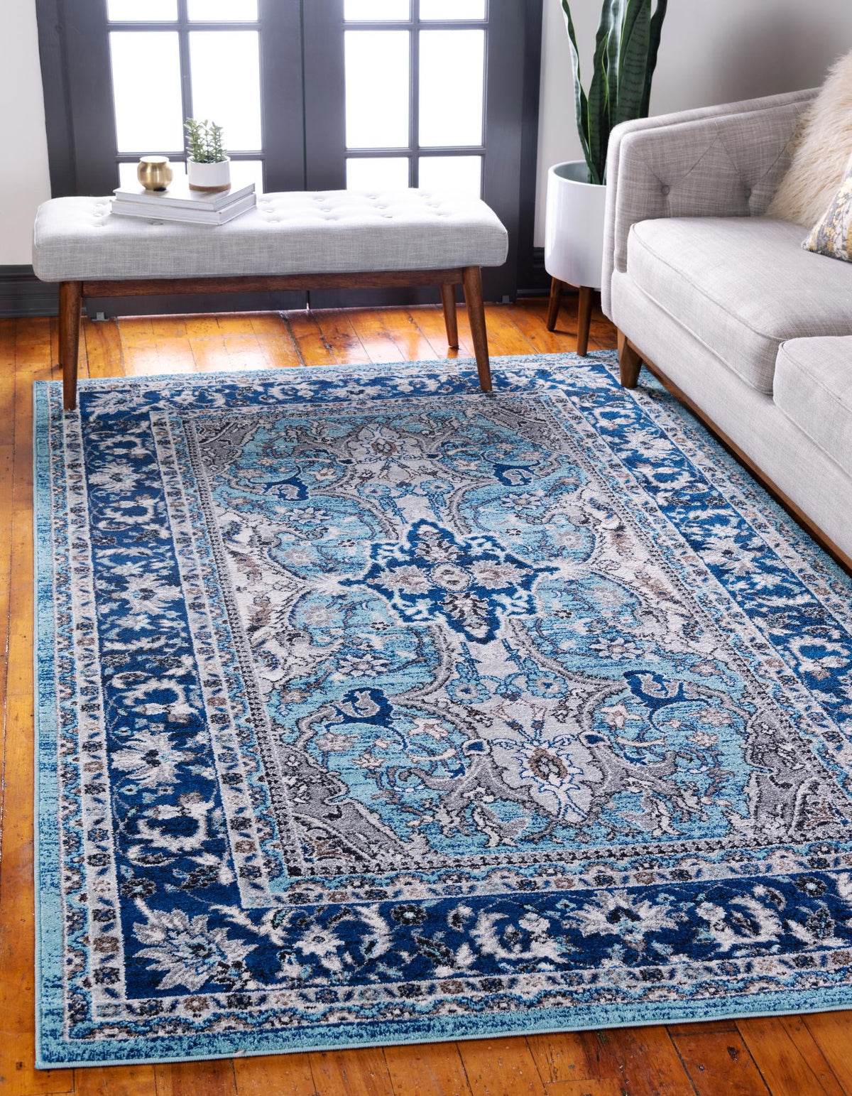 Antique Tapestry Collection Area Rug -  Windsor Rectangle Blue  lifestyle 6