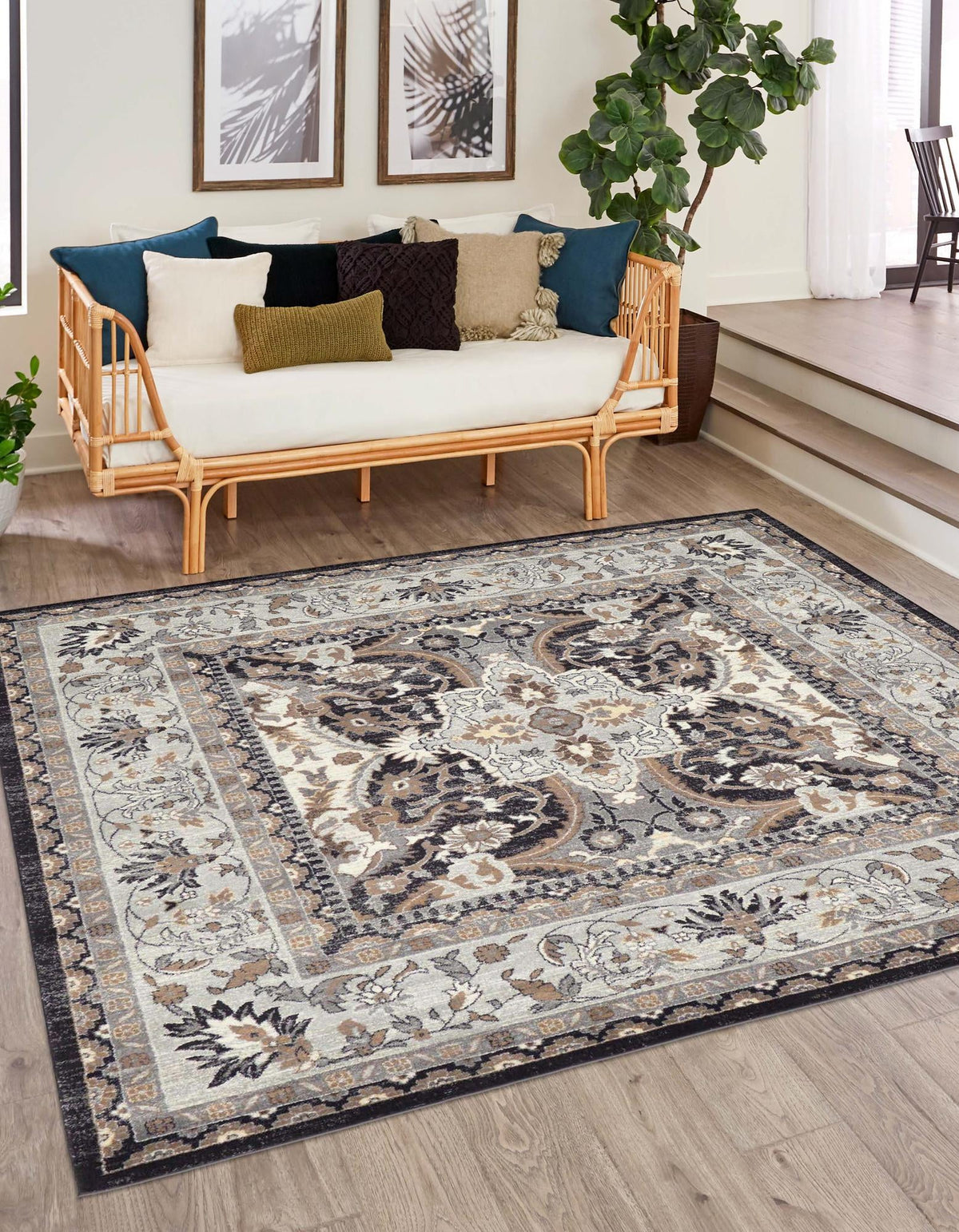 Antique Tapestry Collection Area Rug -  Windsor Square Charcoal  lifestyle 79
