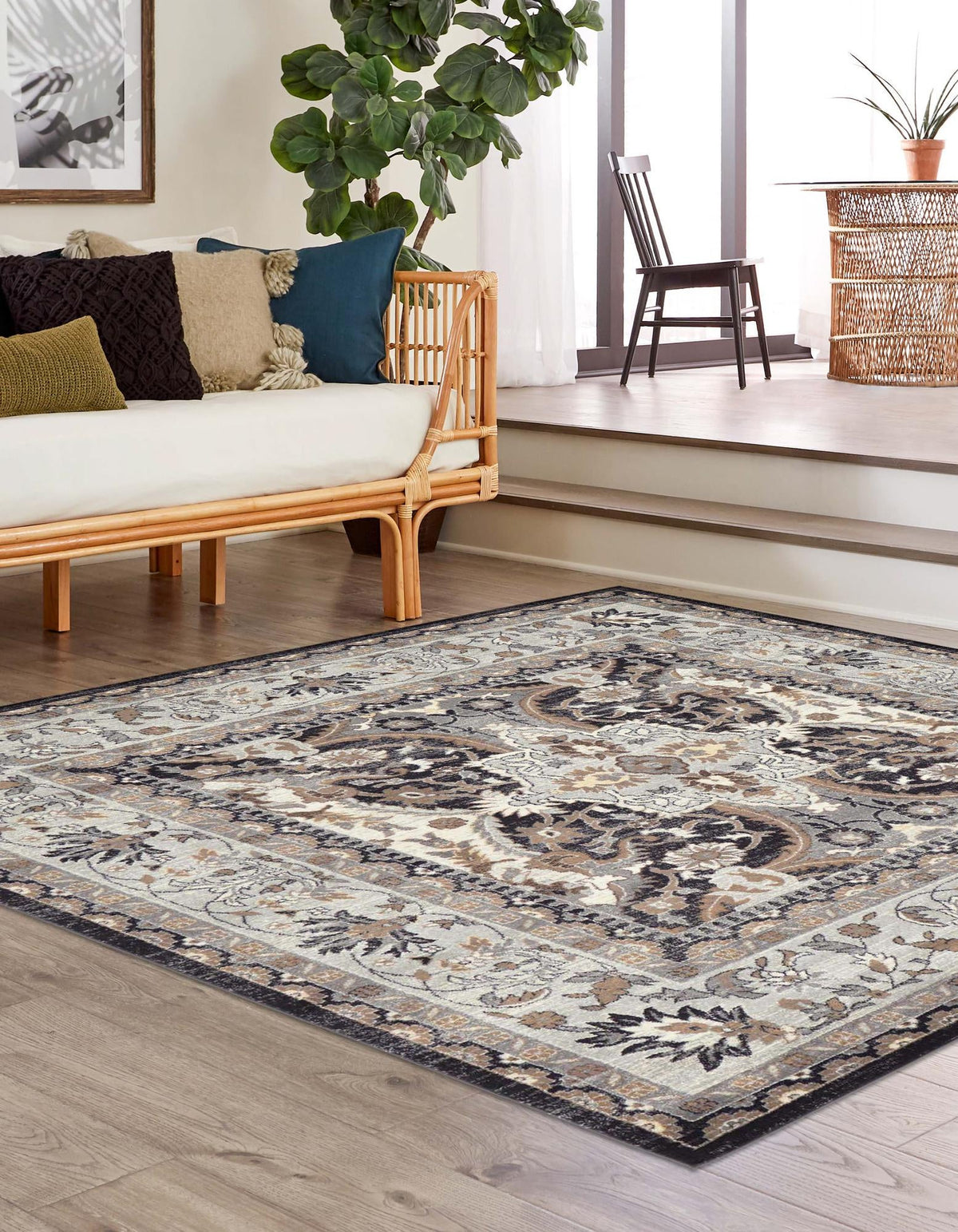 Antique Tapestry Collection Area Rug -  Windsor Square Charcoal  lifestyle 90