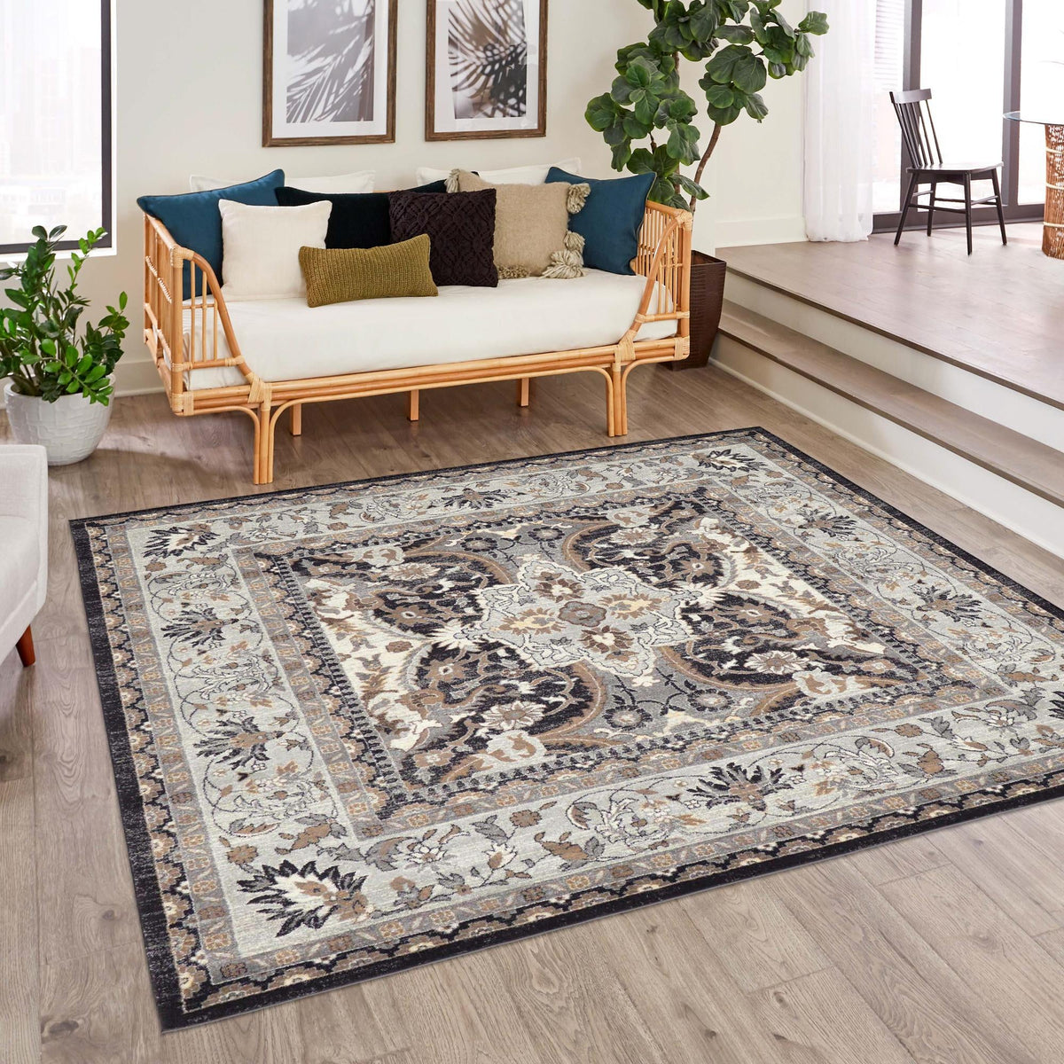 Antique Tapestry Collection Area Rug -  Windsor Square Charcoal  lifestyle 124