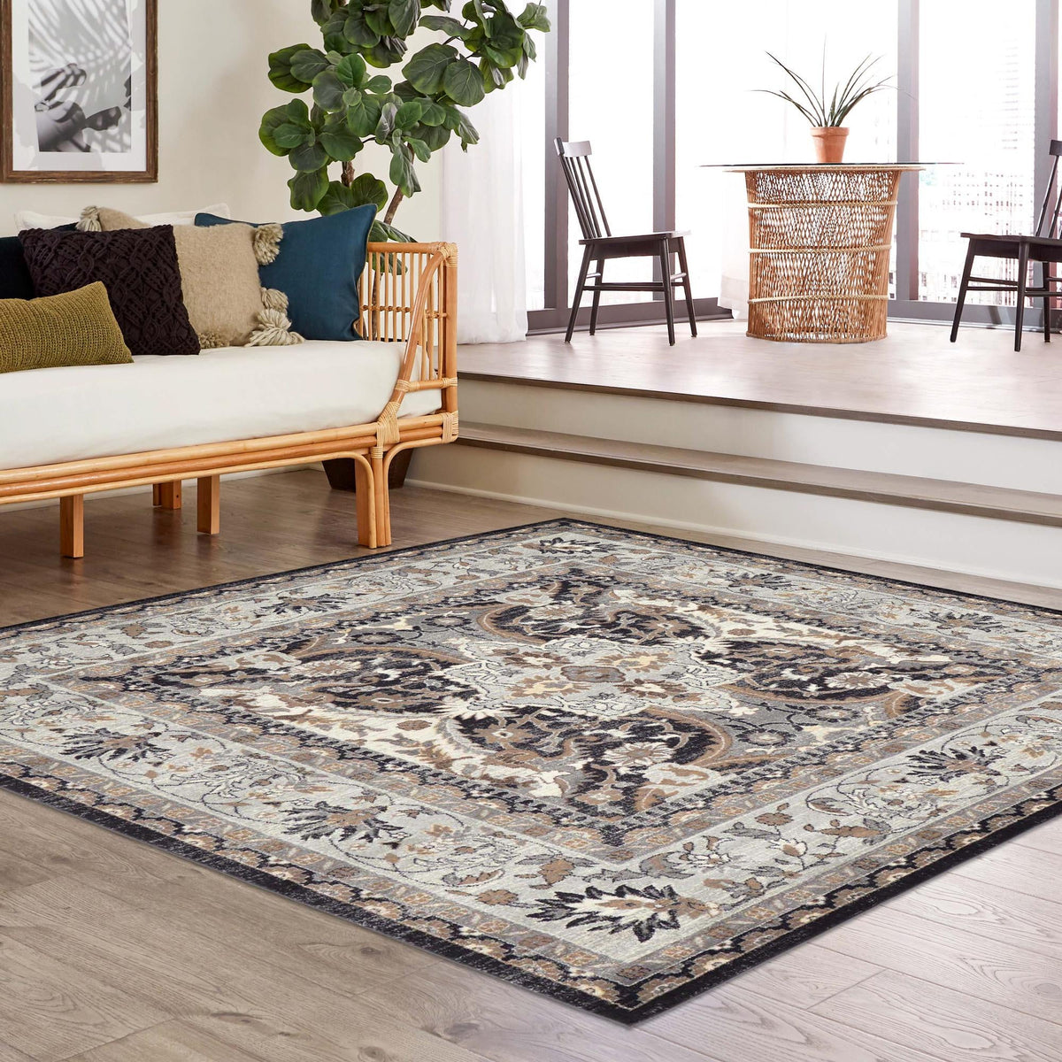 Antique Tapestry Collection Area Rug -  Windsor Square Charcoal  lifestyle 128