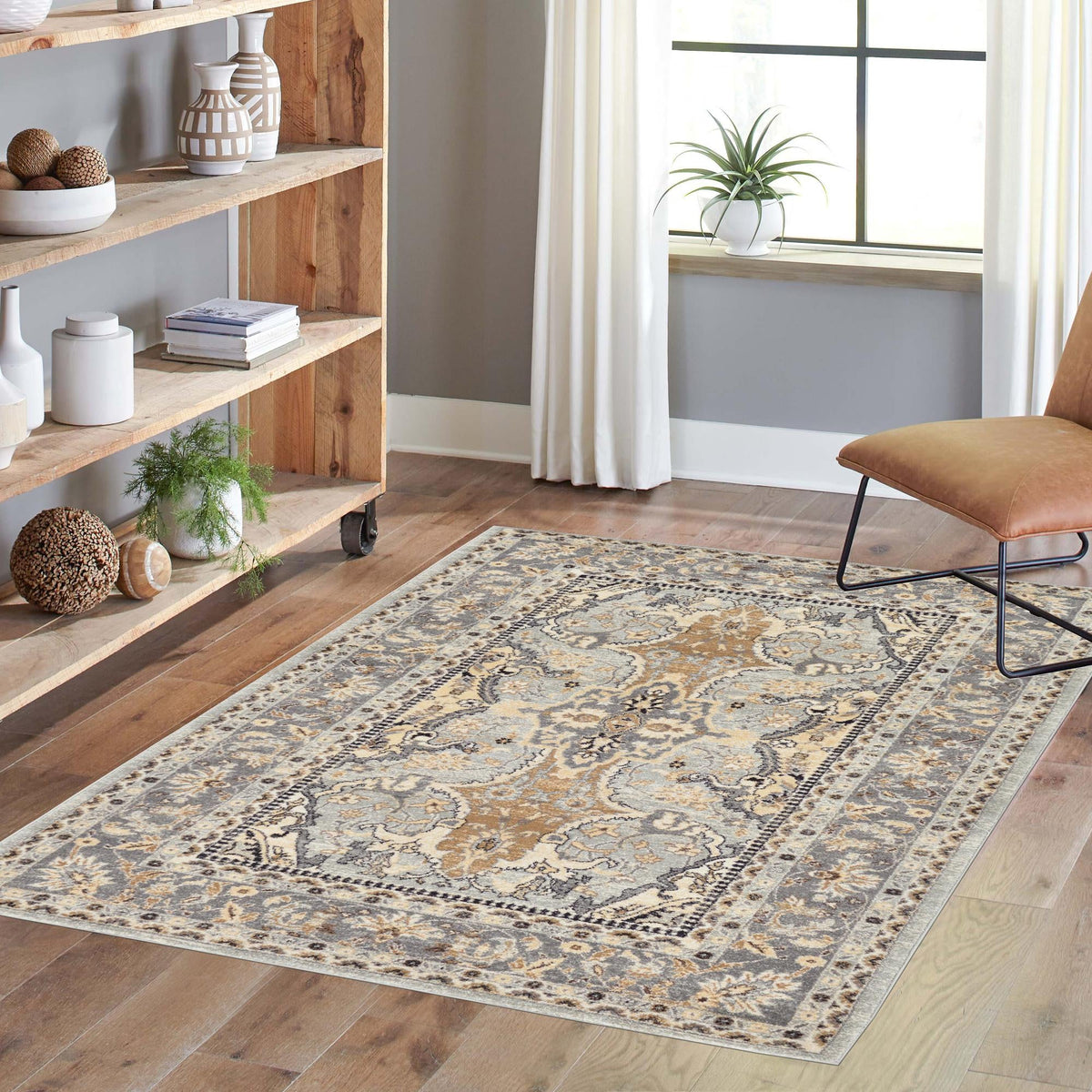 Antique Tapestry Collection Area Rug -  Windsor Rectangle Silver  lifestyle 27
