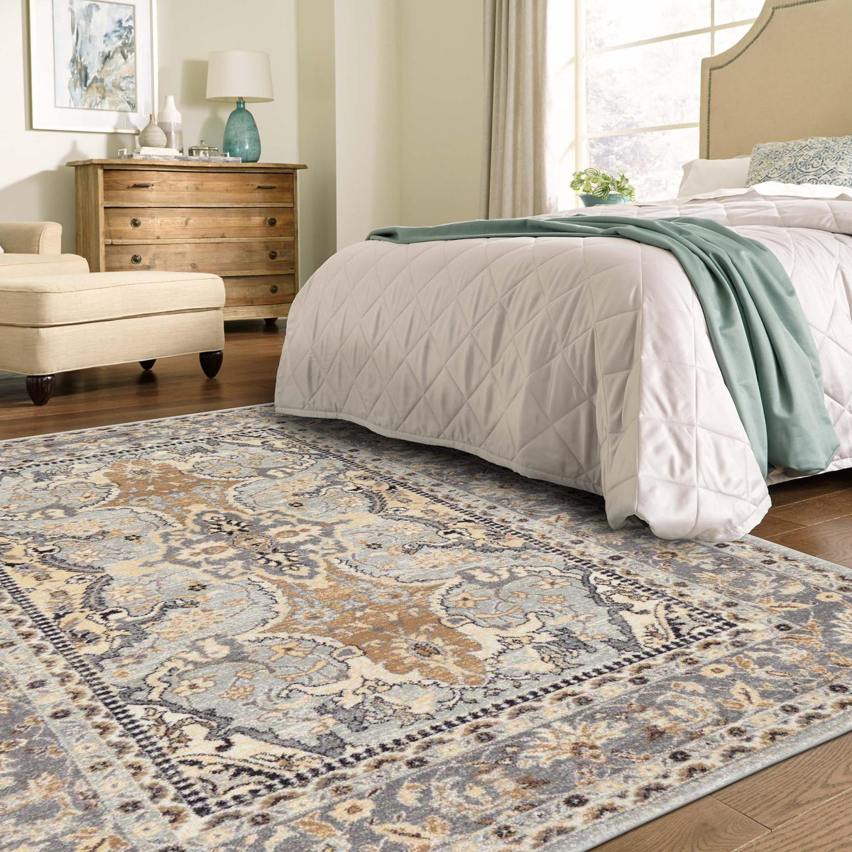 Antique Tapestry Collection Area Rug -  Windsor Rectangle Silver  lifestyle 30