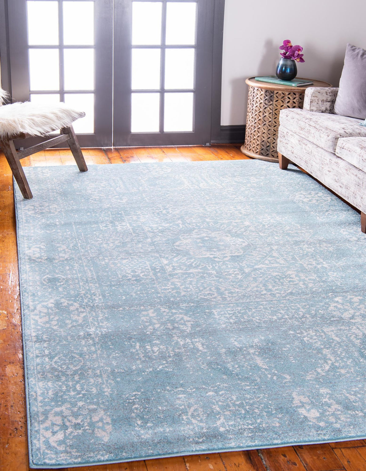 Antique Tapestry Collection Area Rug -  Chantilly Rectangle Light Blue  lifestyle 4