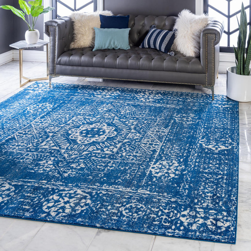 Antique Tapestry Collection Area Rug -  Chantilly Square Royal Blue  lifestyle 58