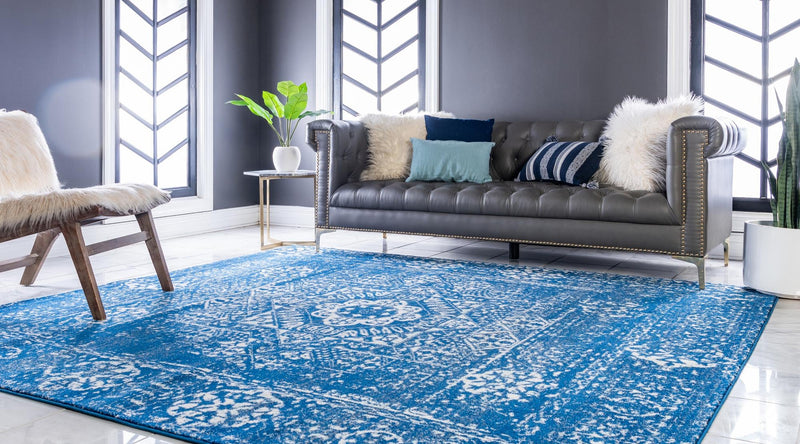 Antique Tapestry Collection Area Rug -  Chantilly Square Royal Blue  lifestyle 69
