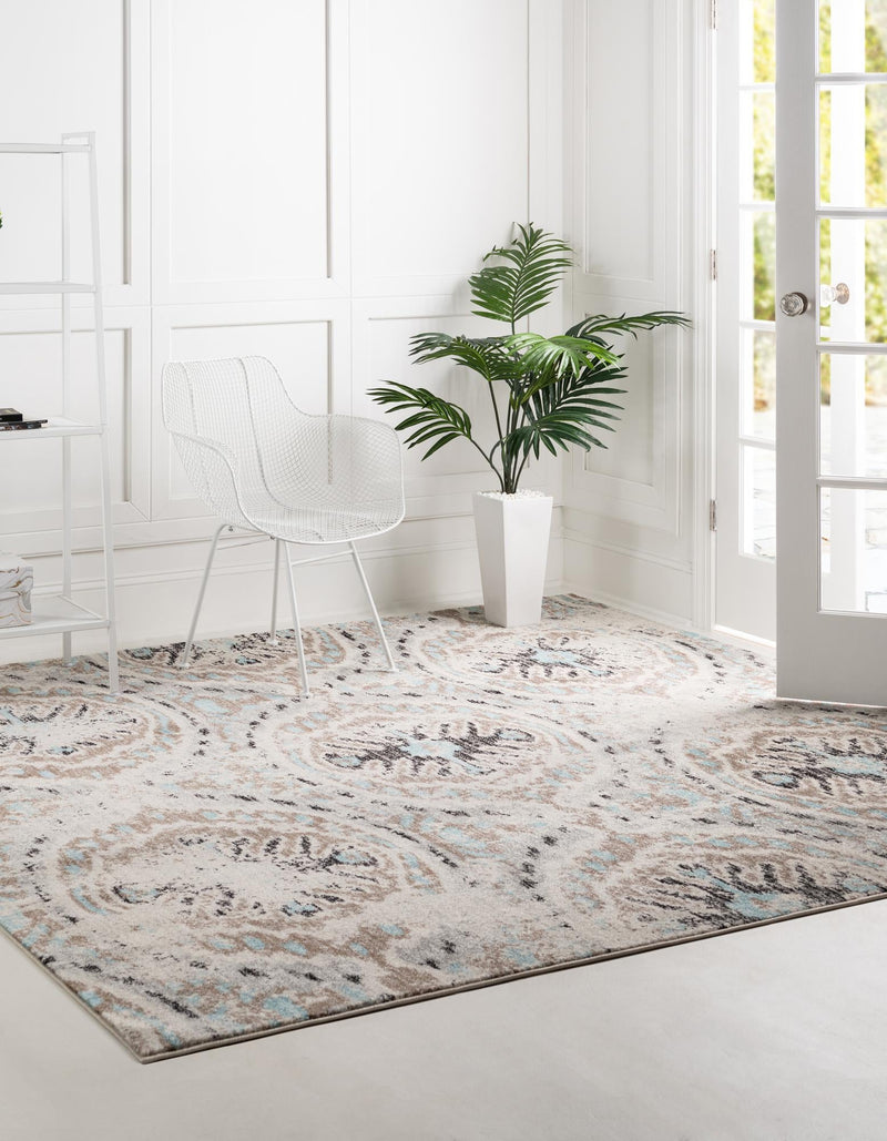 Antique Tapestry Collection Area Rug -  Hampton Square Ivory  lifestyle 26