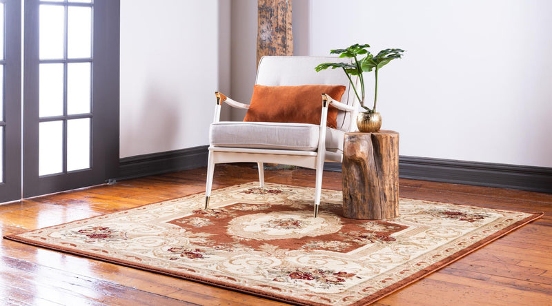 Versailles Elegance Collection Area Rug -  Louveciennes (Brick Red) Square Brick Red  lifestyle 23