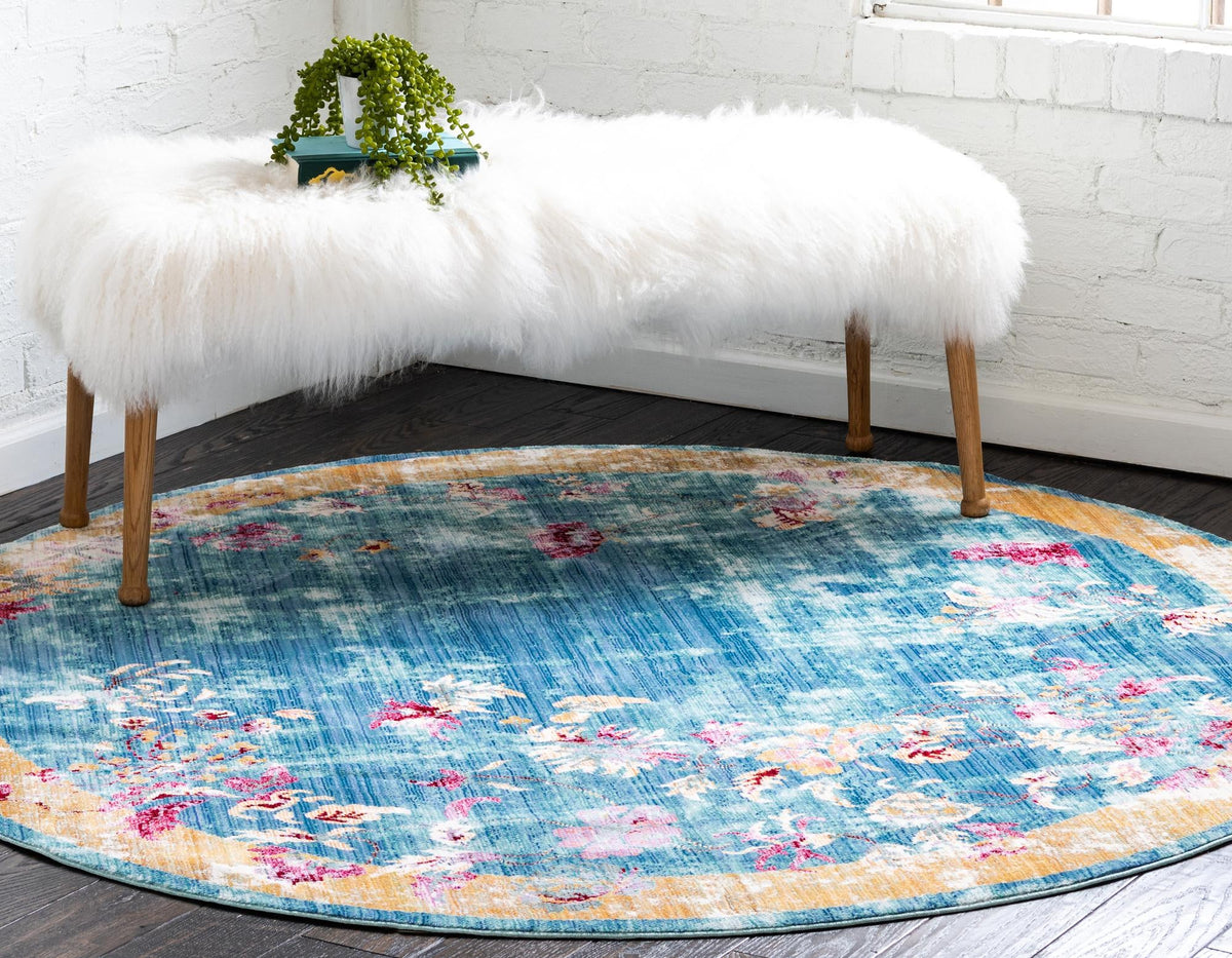 Lagoon Luxe Collection Area Rug -  Dockside Round Blue  lifestyle 22