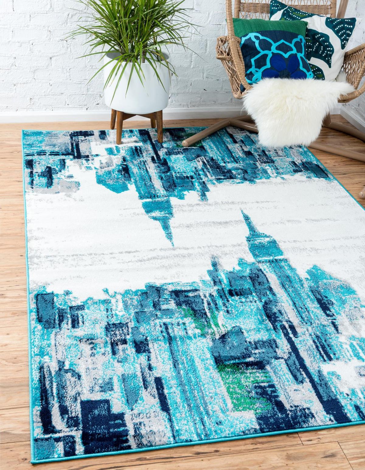 Urban Oasis Collection Area Rug -  Crownheights Rectangle Turquoise  lifestyle 2