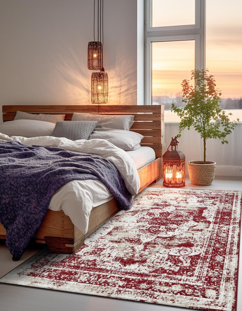 Riviera Elegance Collection Area Rug -  Menton (Burgundy) Rectangle Burgundy  lifestyle 5