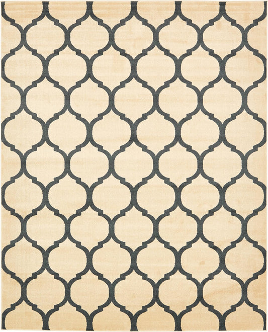 Lattice Gardens Collection Area Rug -  Bloomfield (Beige and Navy Blue) Rectangle Beige and Navy Blue Main
