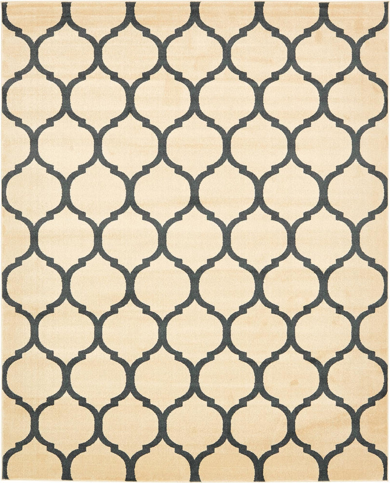 Lattice Gardens Collection Area Rug -  Bloomfield (Beige and Navy Blue) Rectangle Beige and Navy Blue Main