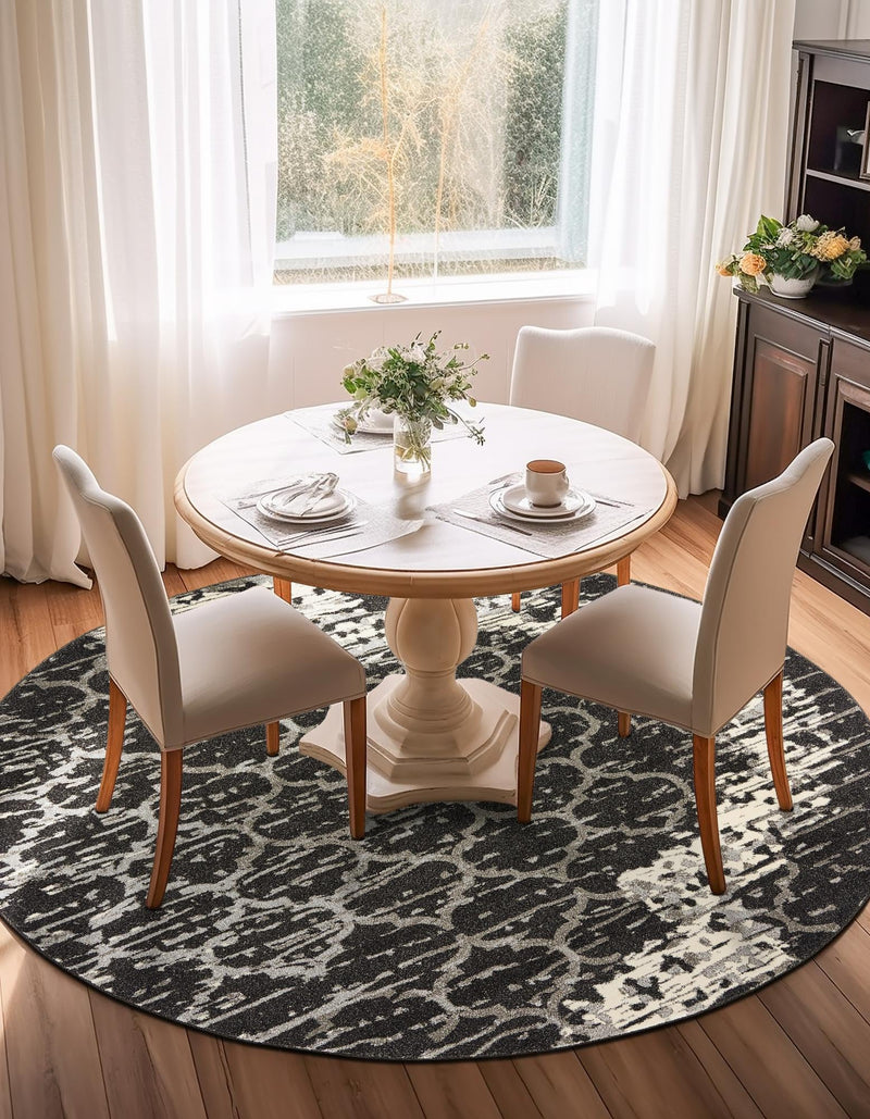 Lattice Gardens Collection Area Rug -  Trellisbay Round Charcoal Gray  lifestyle 68