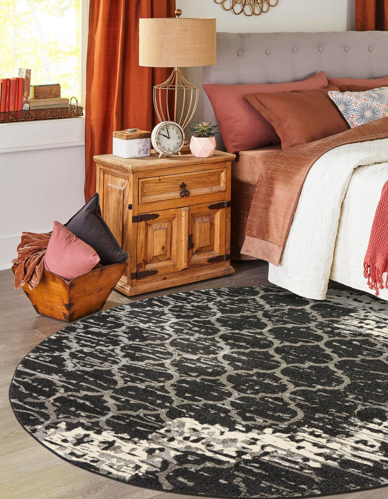 Lattice Gardens Collection Area Rug -  Trellisbay Round Charcoal Gray  lifestyle 79