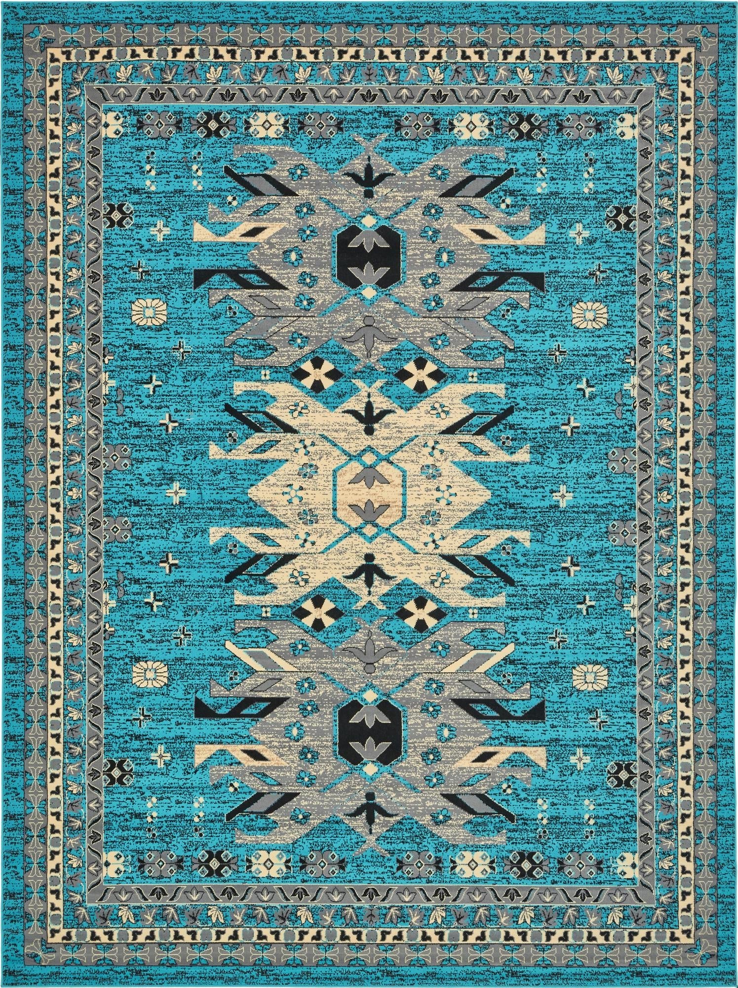 Tabriz Tapestries Collection Area Rug - Azerbaijan (Turquoise) Rectangle Turquoise Main