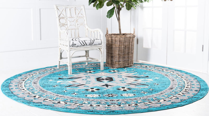 Tabriz Tapestries Collection Area Rug - Azerbaijan (Turquoise) Round Turquoise  lifestyle 22