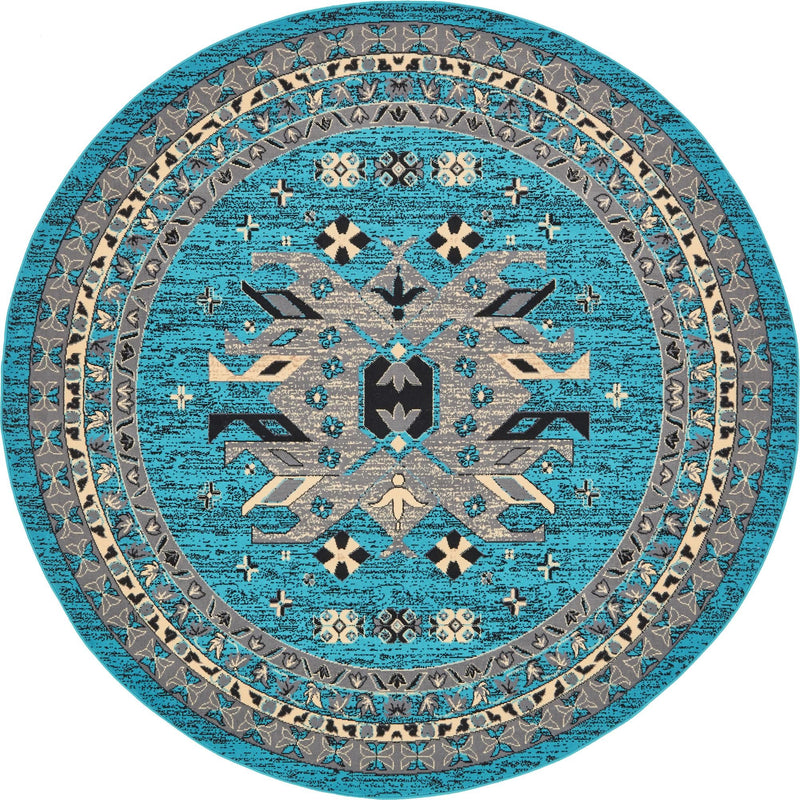 Tabriz Tapestries Collection Area Rug - Azerbaijan (Turquoise) Round Turquoise  lifestyle 16