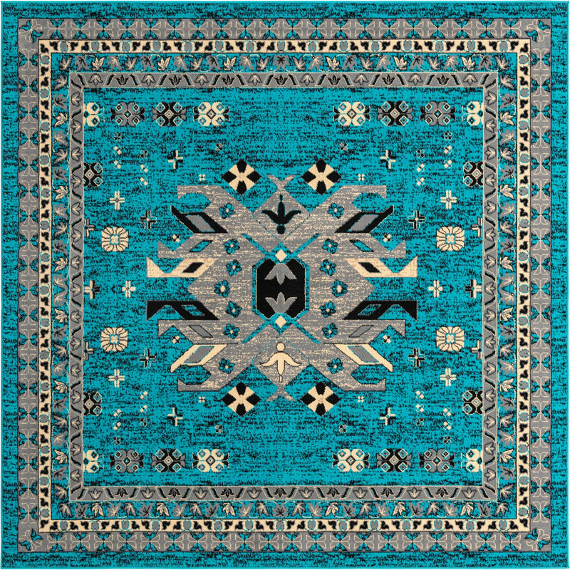 Tabriz Tapestries Collection Area Rug - Azerbaijan (Turquoise) Square Turquoise  lifestyle 17