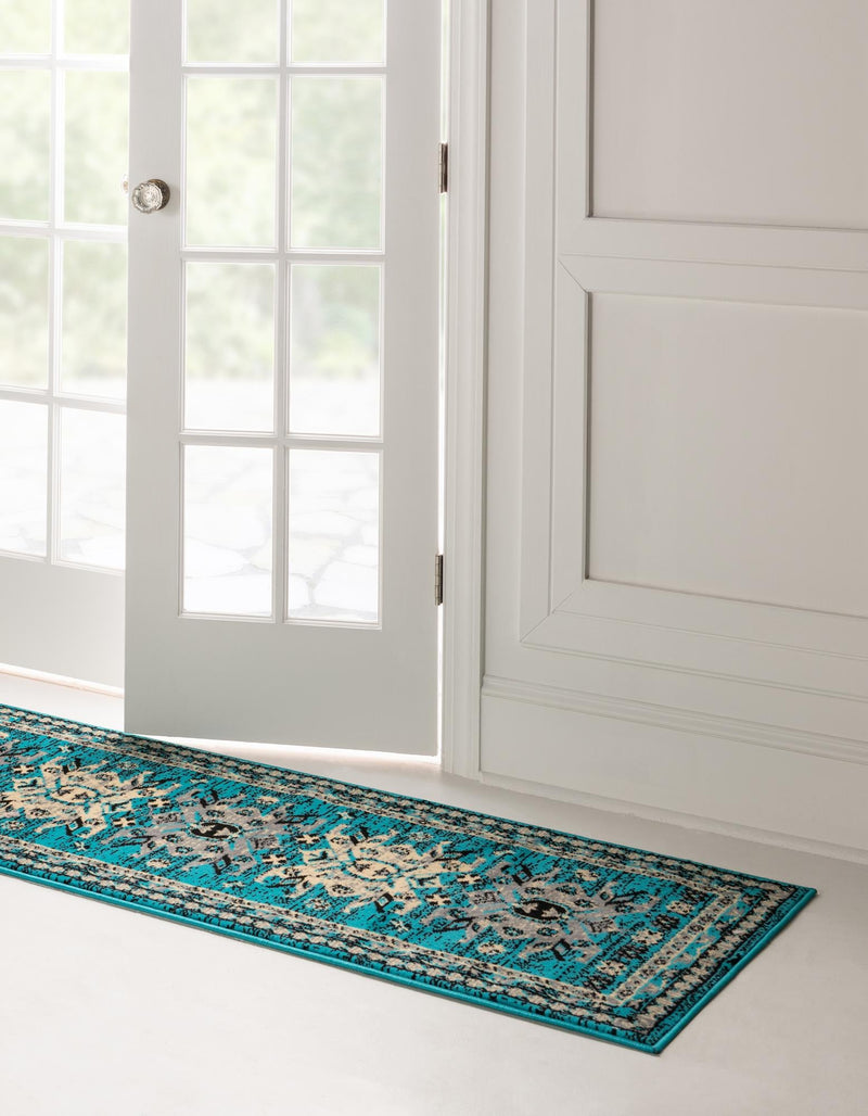 Tabriz Tapestries Collection Area Rug - Azerbaijan (Turquoise) Runner Turquoise  lifestyle 24