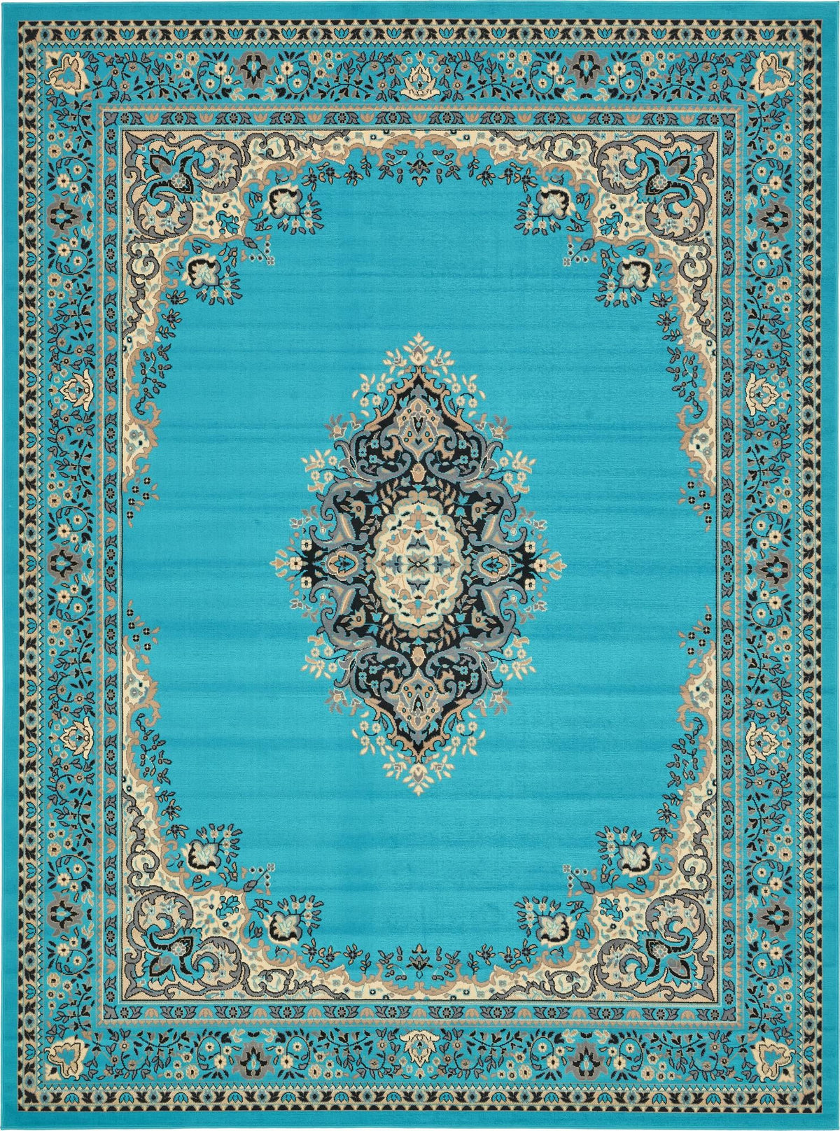 Tabriz Tapestry Collection Area Rug - Azerbaijan (Turquoise) Rectangle Turquoise Main
