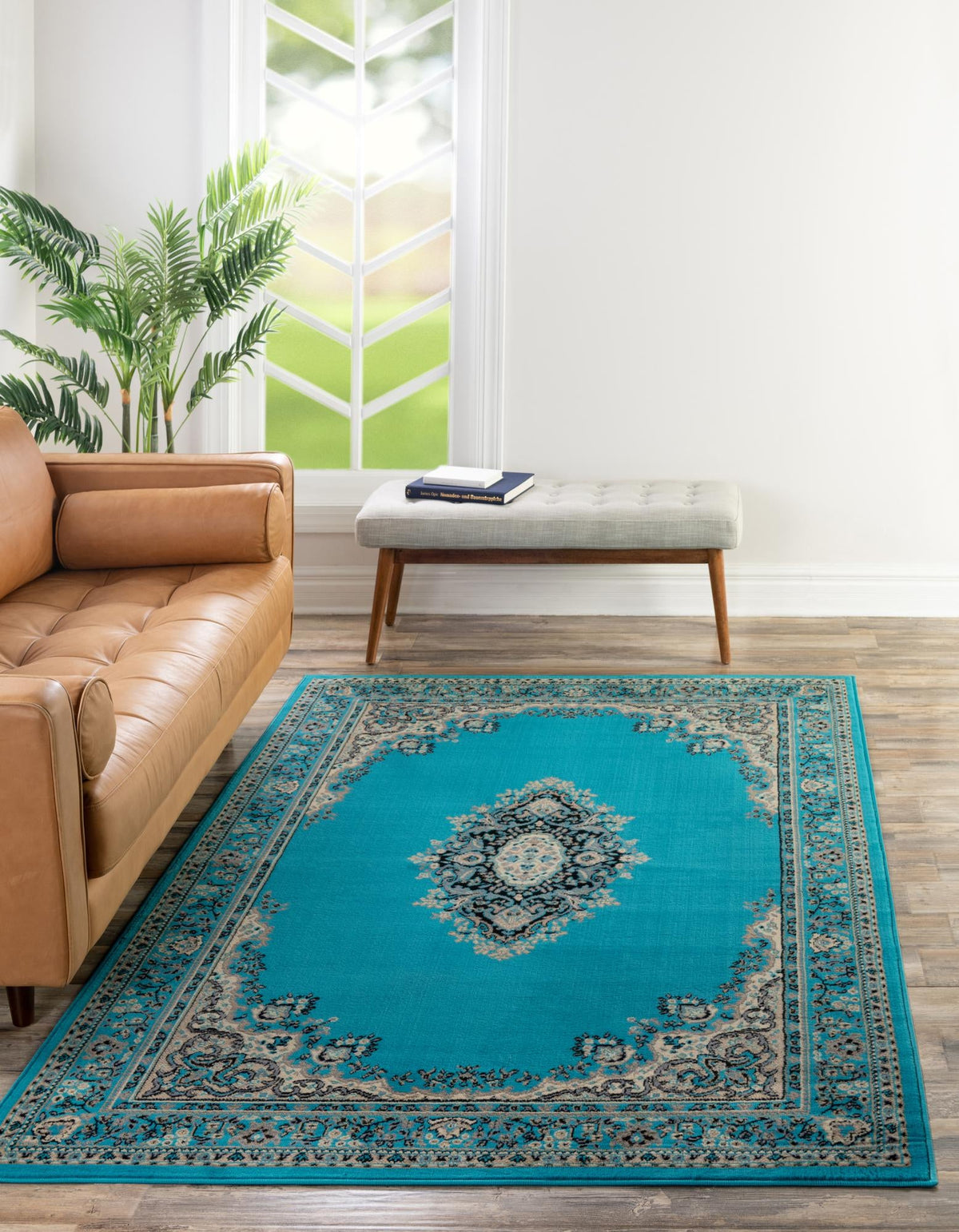 Tabriz Tapestry Collection Area Rug - Azerbaijan (Turquoise) Rectangle Turquoise  lifestyle 2