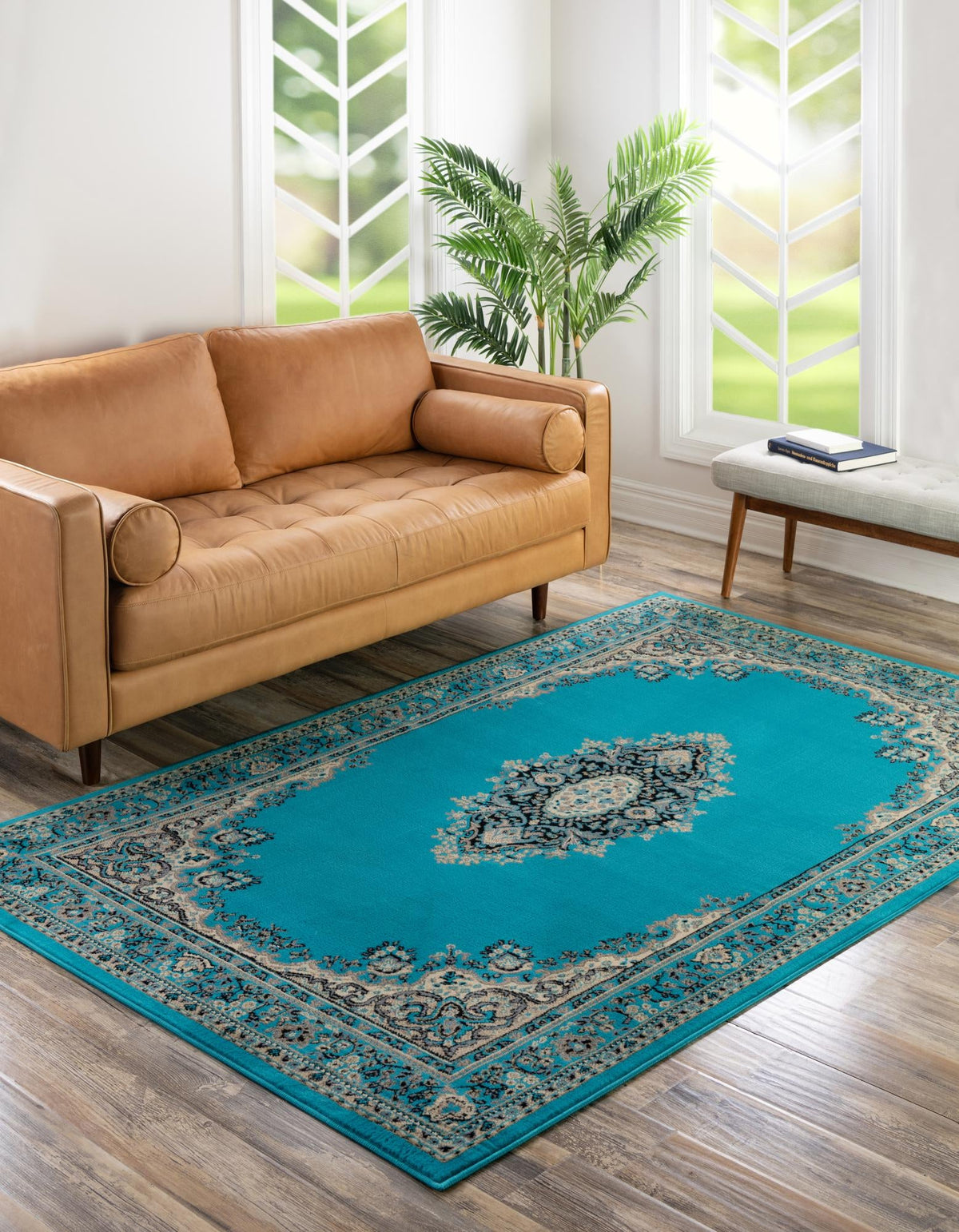 Tabriz Tapestry Collection Area Rug - Azerbaijan (Turquoise) Rectangle Turquoise  lifestyle 3