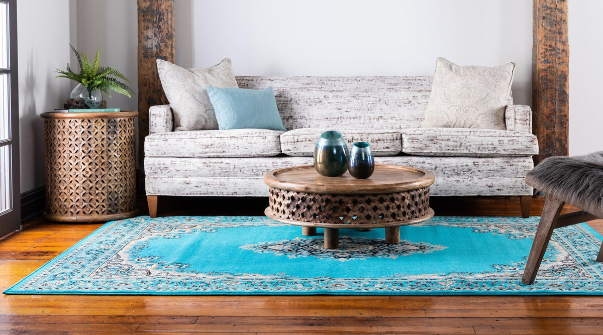 Tabriz Tapestry Collection Area Rug - Azerbaijan (Turquoise) Rectangle Turquoise  lifestyle 4