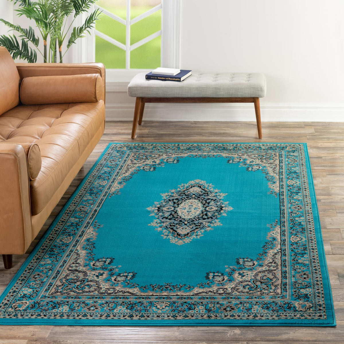 Tabriz Tapestry Collection Area Rug - Azerbaijan (Turquoise) Rectangle Turquoise  lifestyle 11