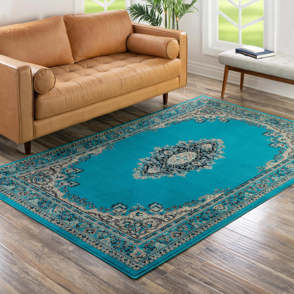 Tabriz Tapestry Collection Area Rug - Azerbaijan (Turquoise) Rectangle Turquoise  lifestyle 12