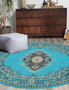 Tabriz Tapestry Collection Area Rug - Azerbaijan (Turquoise) Round Turquoise  lifestyle 18