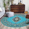 Tabriz Tapestry Collection Area Rug - Azerbaijan (Turquoise) Round Turquoise  lifestyle 37