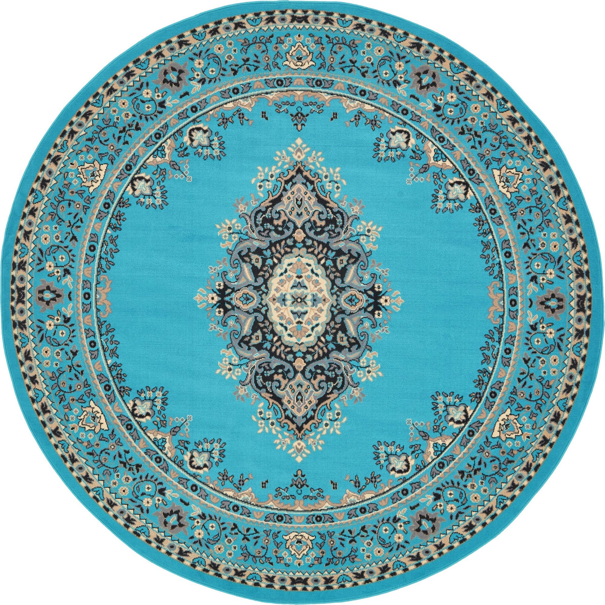 Tabriz Tapestry Collection Area Rug - Azerbaijan (Turquoise) Round Turquoise  lifestyle 13