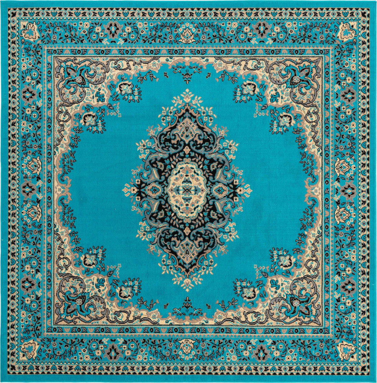 Tabriz Tapestry Collection Area Rug - Azerbaijan (Turquoise) Square Turquoise  lifestyle 14