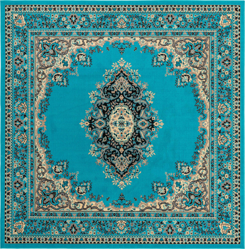 Tabriz Tapestry Collection Area Rug - Azerbaijan (Turquoise) Square Turquoise  lifestyle 14